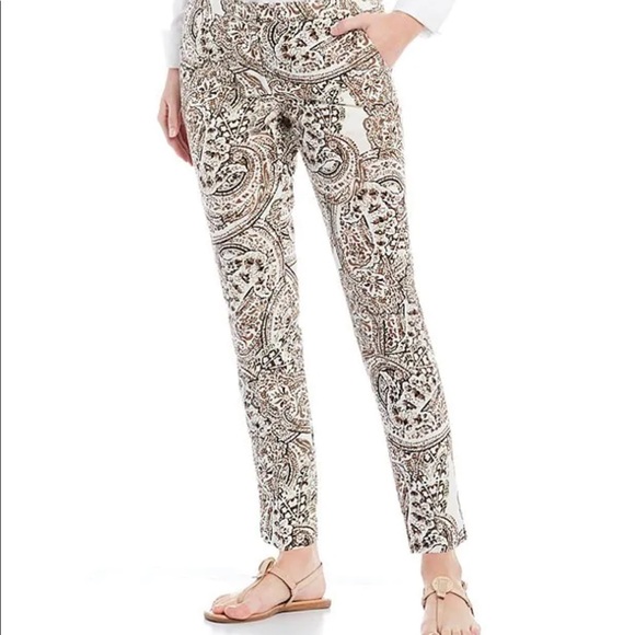 Calvin Klein Petite Size Paisley Print Slim Leg Linen-Blend Ankle Pants - Picture 1 of 14